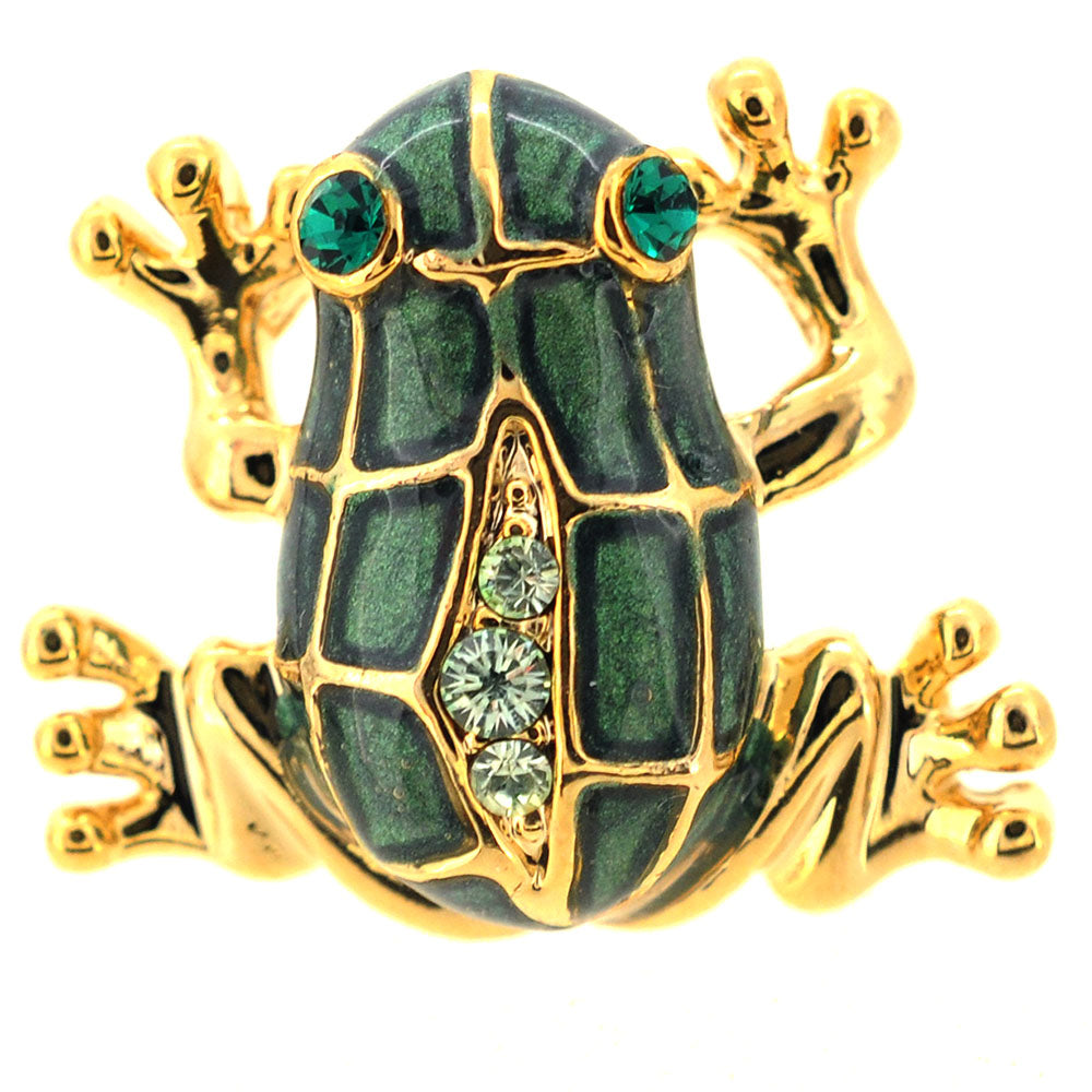 Swarovski Crystal Green Frog Lapel Pin