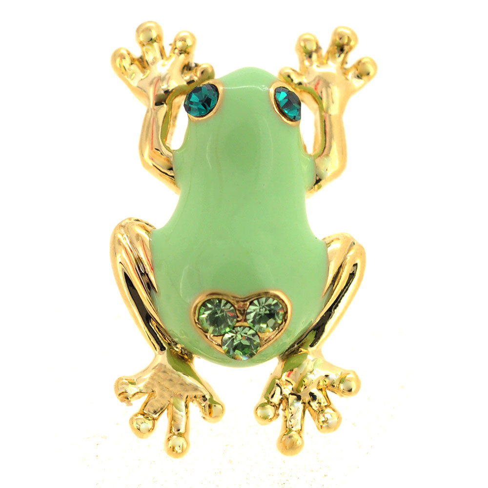 Swarovski Crystal Green Frog Lapel Pin