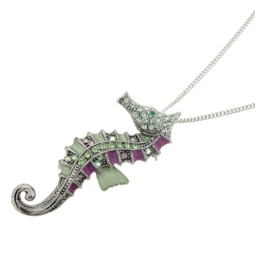 Green and Violet Seahorse Crystal Pin Brooch
