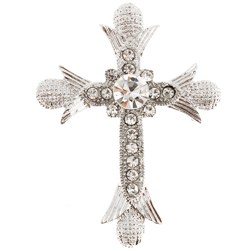 White Cross Crystal Pin Brooch And Pendant