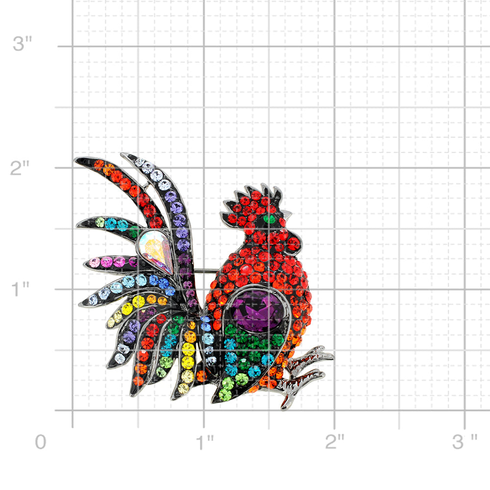 Multicolor Rooster Swarovski Crystal Pin Brooch and Pendant