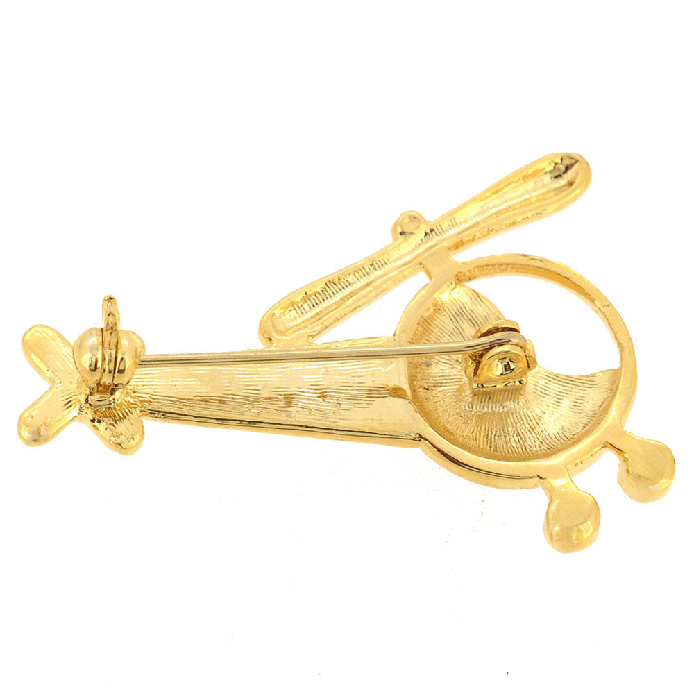 Green Blue Helicopter Copter Swarovski Crystal Airplane Brooch Pin