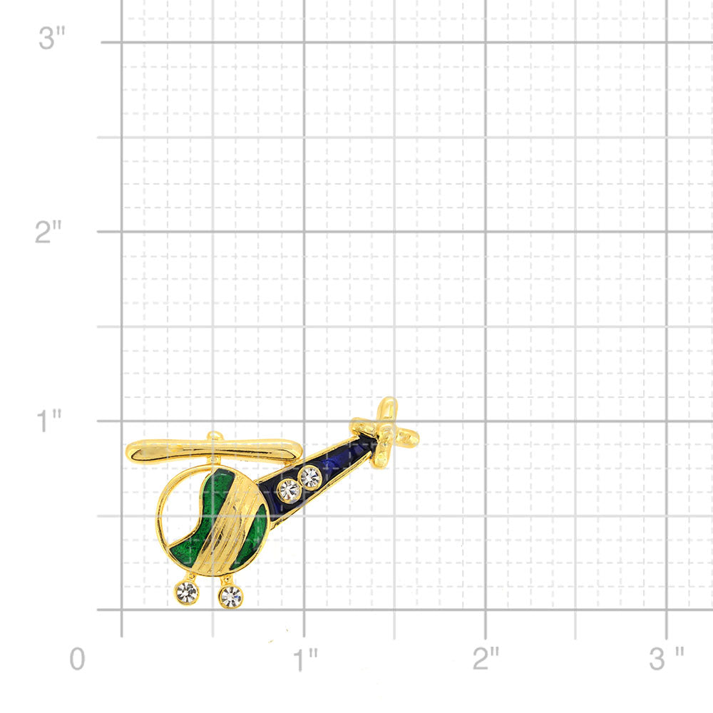 Green Blue Helicopter Copter Swarovski Crystal Airplane Brooch Pin