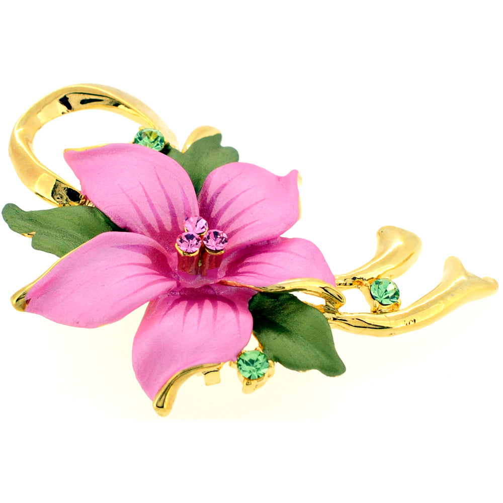 Pink Poinsettia Flower Swarovski Crystal Pin Brooch and Pendant