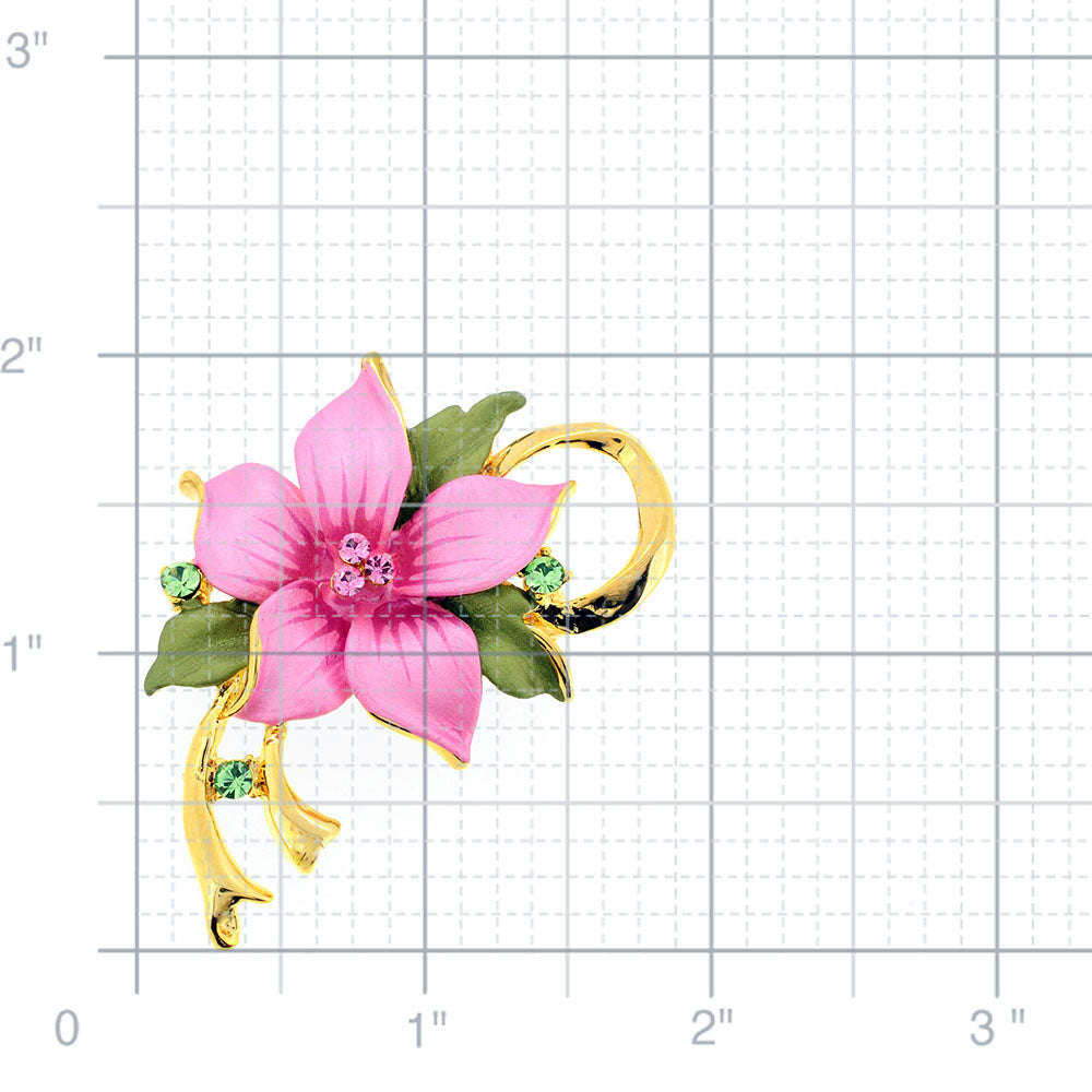 Pink Poinsettia Flower Swarovski Crystal Pin Brooch and Pendant