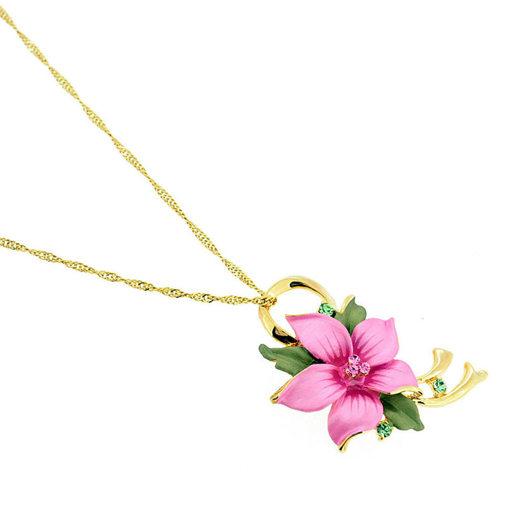 Pink Poinsettia Flower Swarovski Crystal Pin Brooch and Pendant