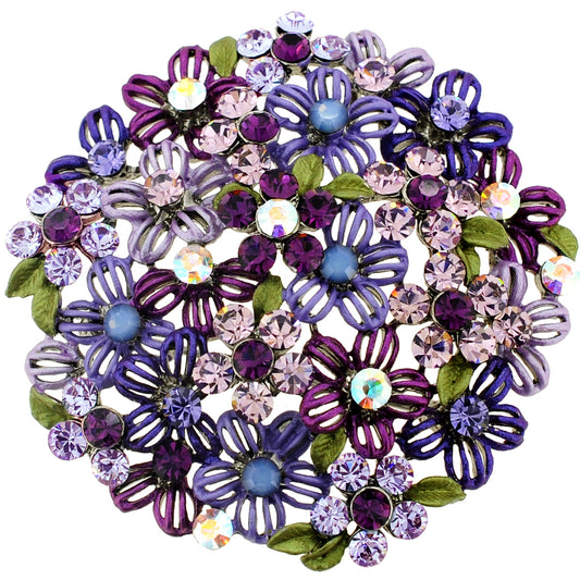 Purple Flower Bridal Wedding Crystal Pin Brooch and Pendant