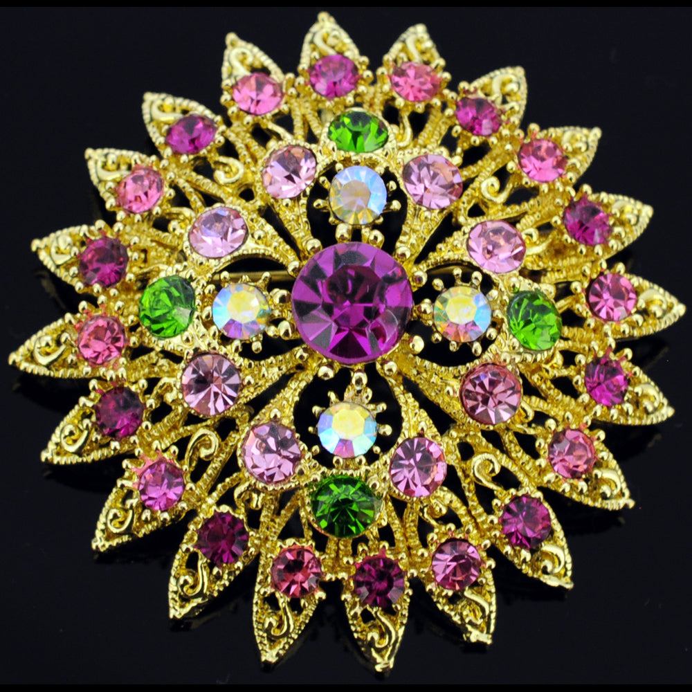 Multicolor Flower Bridal Wedding Crystal Pin Brooch and Pendant