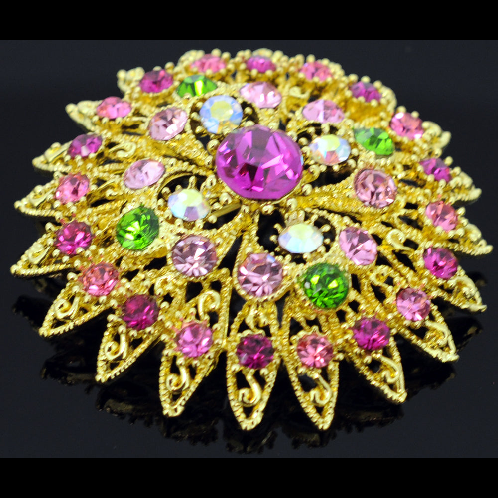 Multicolor Flower Bridal Wedding Crystal Pin Brooch and Pendant