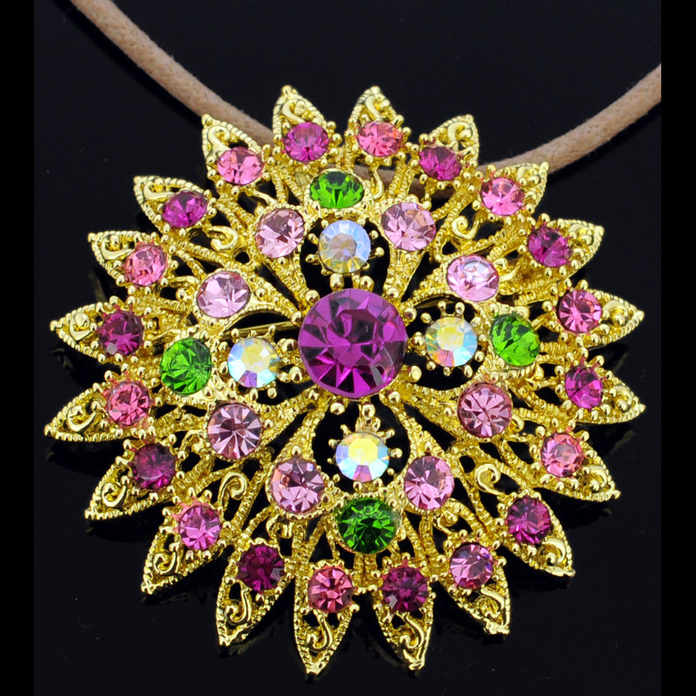 Multicolor Flower Bridal Wedding Crystal Pin Brooch and Pendant