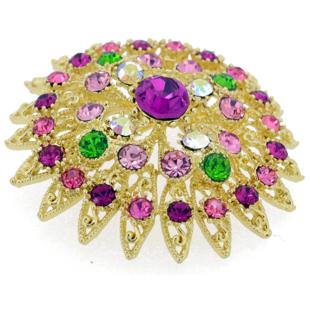 Multicolor Flower Bridal Wedding Crystal Pin Brooch and Pendant