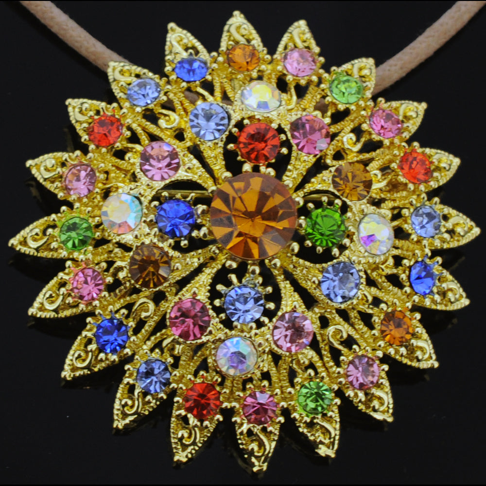 Multicolor Flower Bridal Wedding Crystal Pin Brooch and Pendant