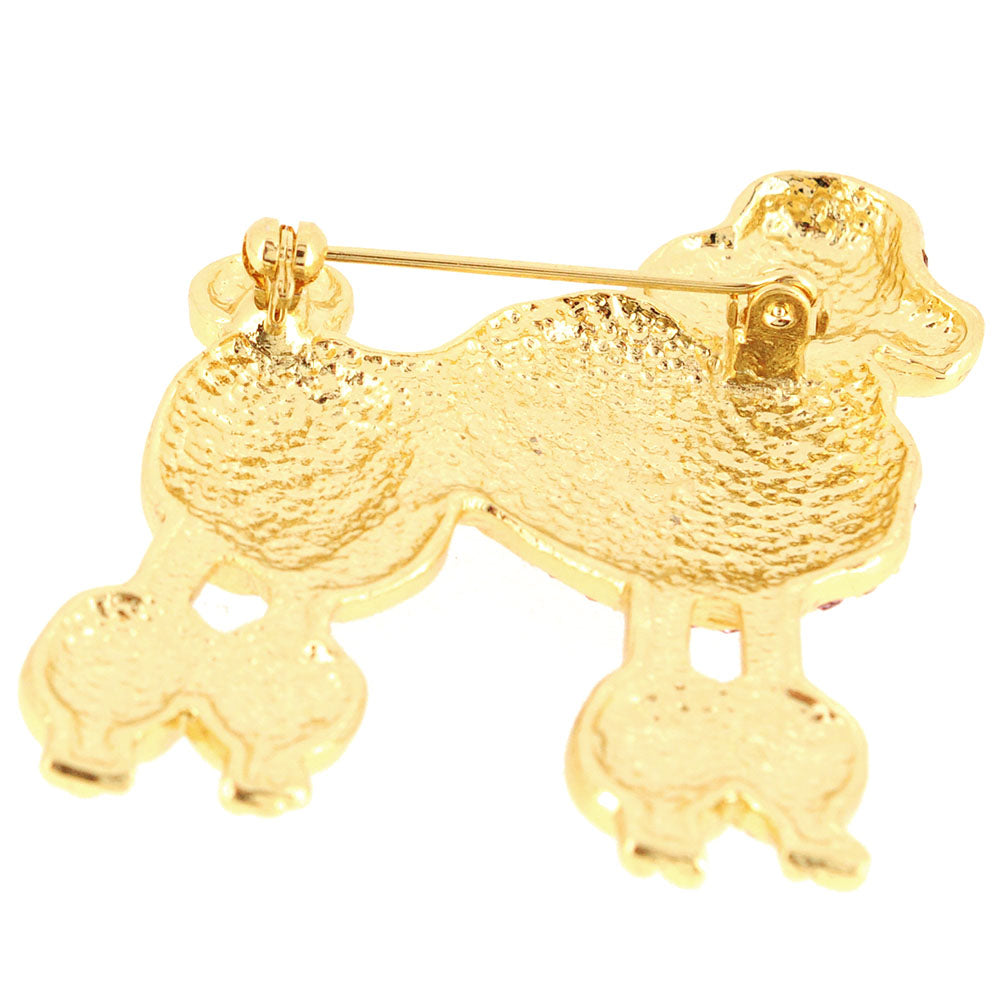 Fuchsia Pink Poodle Dog Crystal Brooch Pin