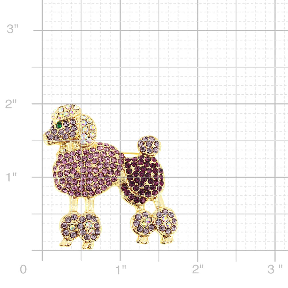 Fuchsia Pink Poodle Dog Crystal Brooch Pin