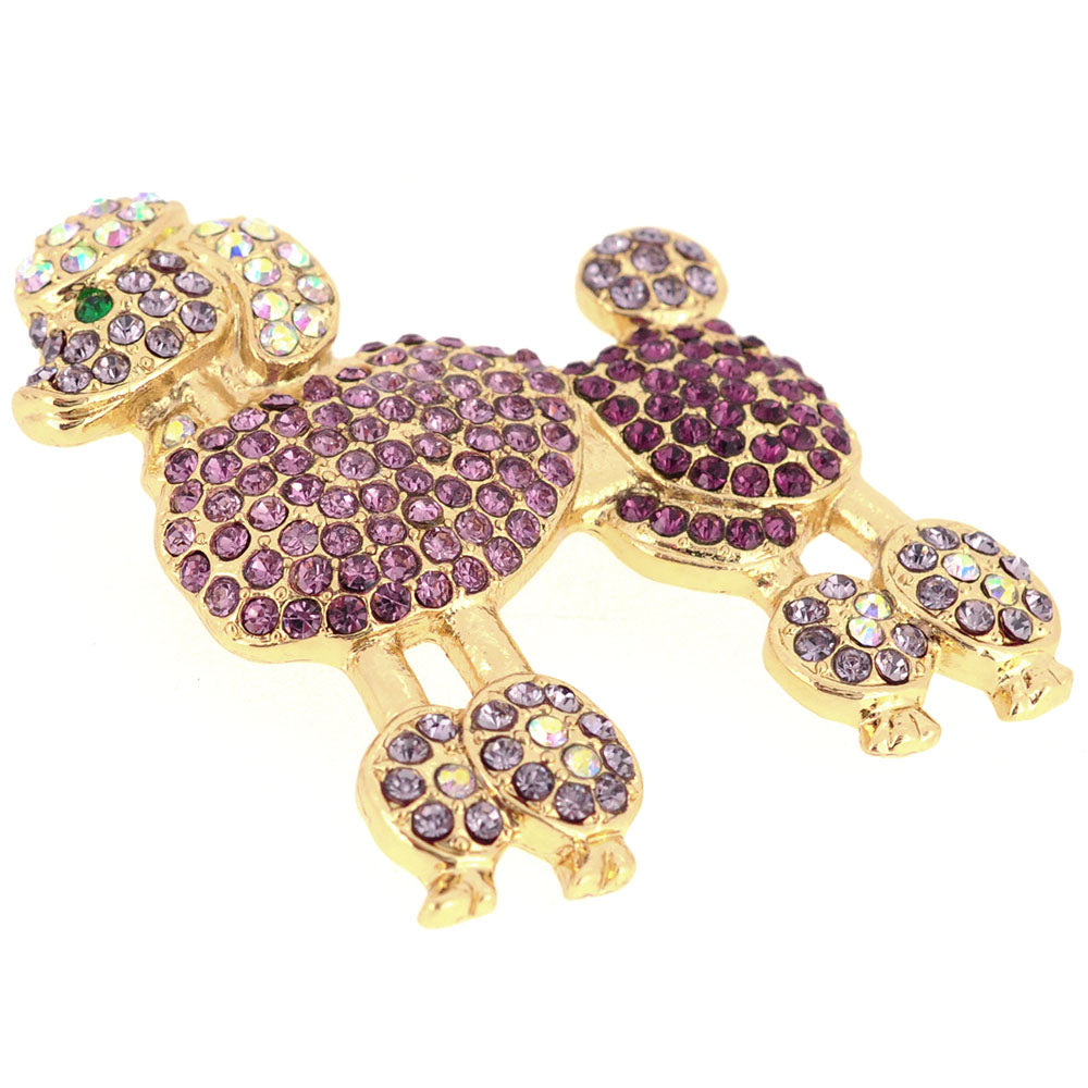 Fuchsia Pink Poodle Dog Crystal Brooch Pin