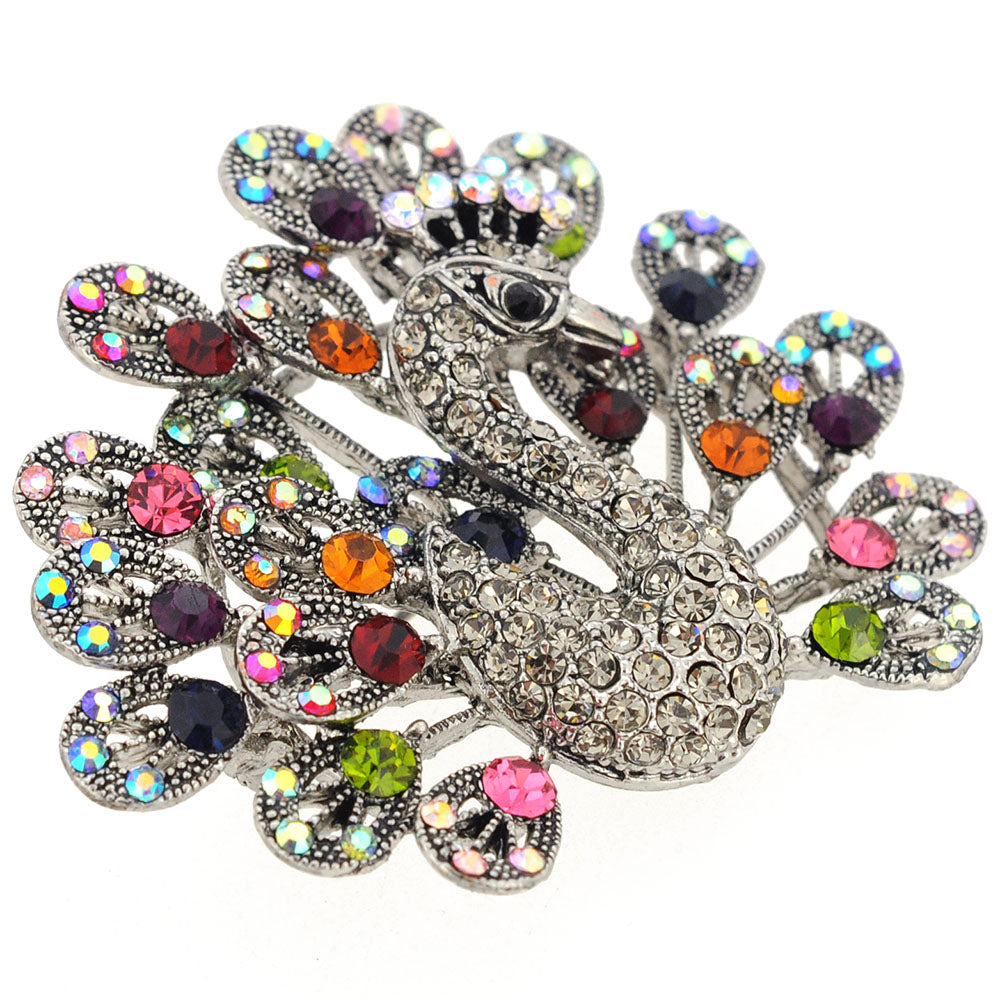 Multicolor Peacock Crystal Brooch Pin