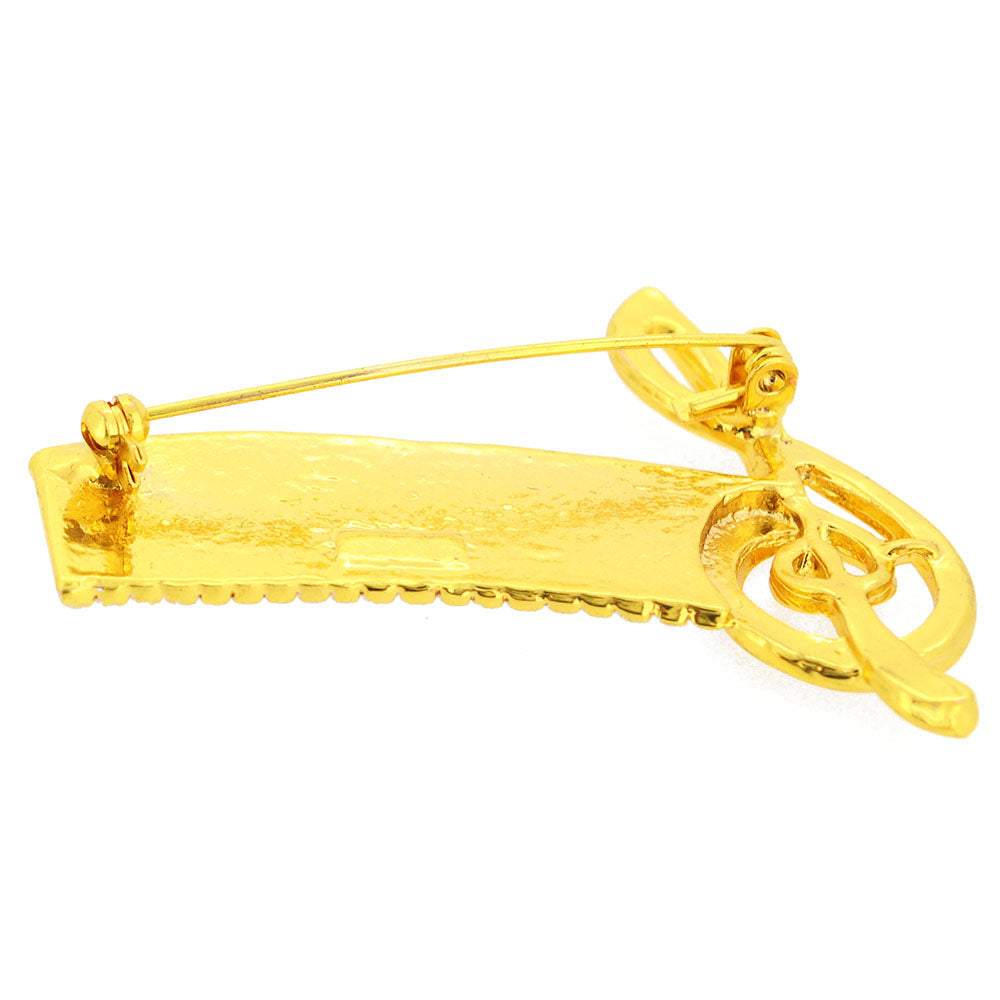 Golden Musical Note And Piano Pin Brooch