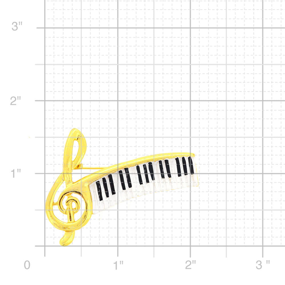 Golden Musical Note And Piano Pin Brooch