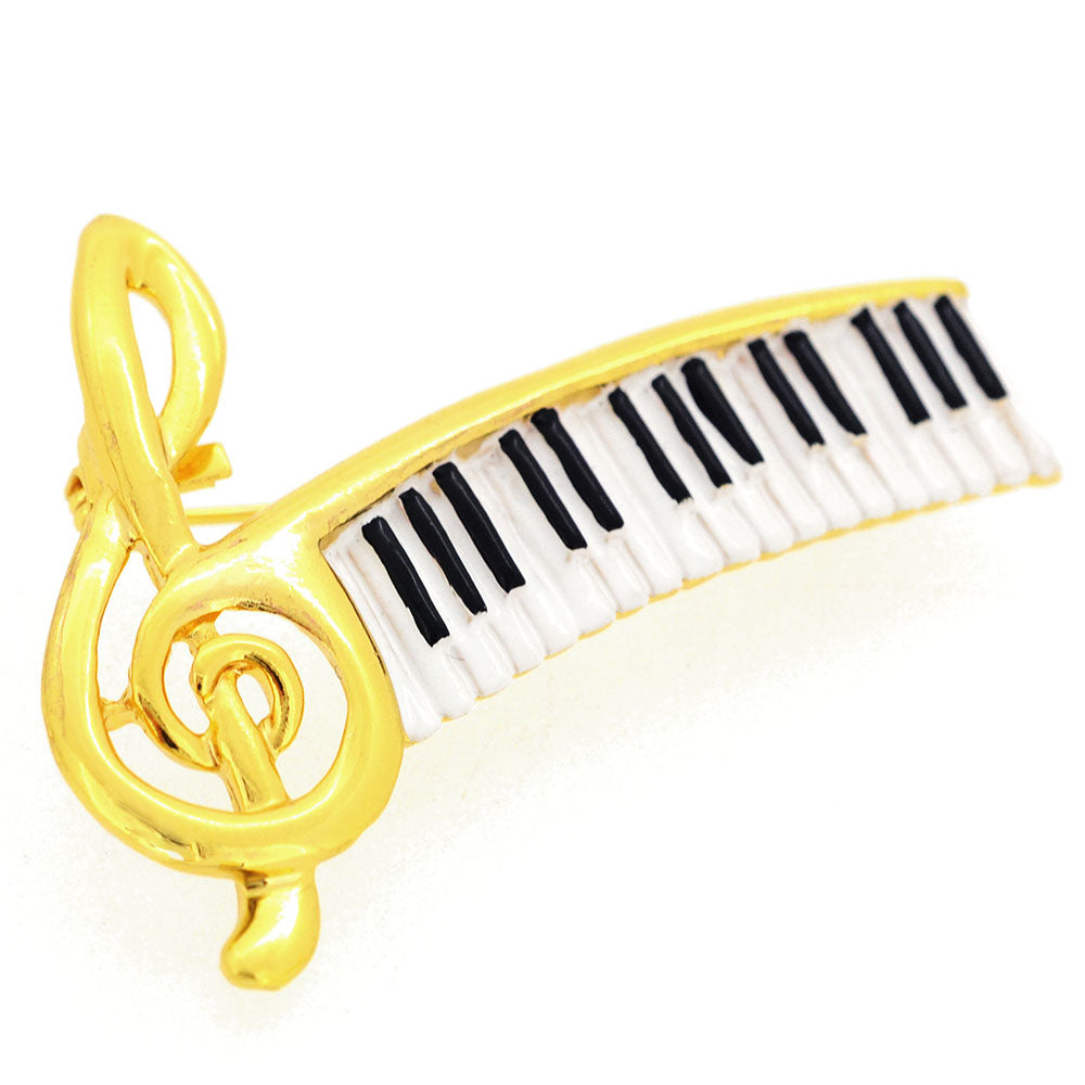 Golden Musical Note And Piano Pin Brooch
