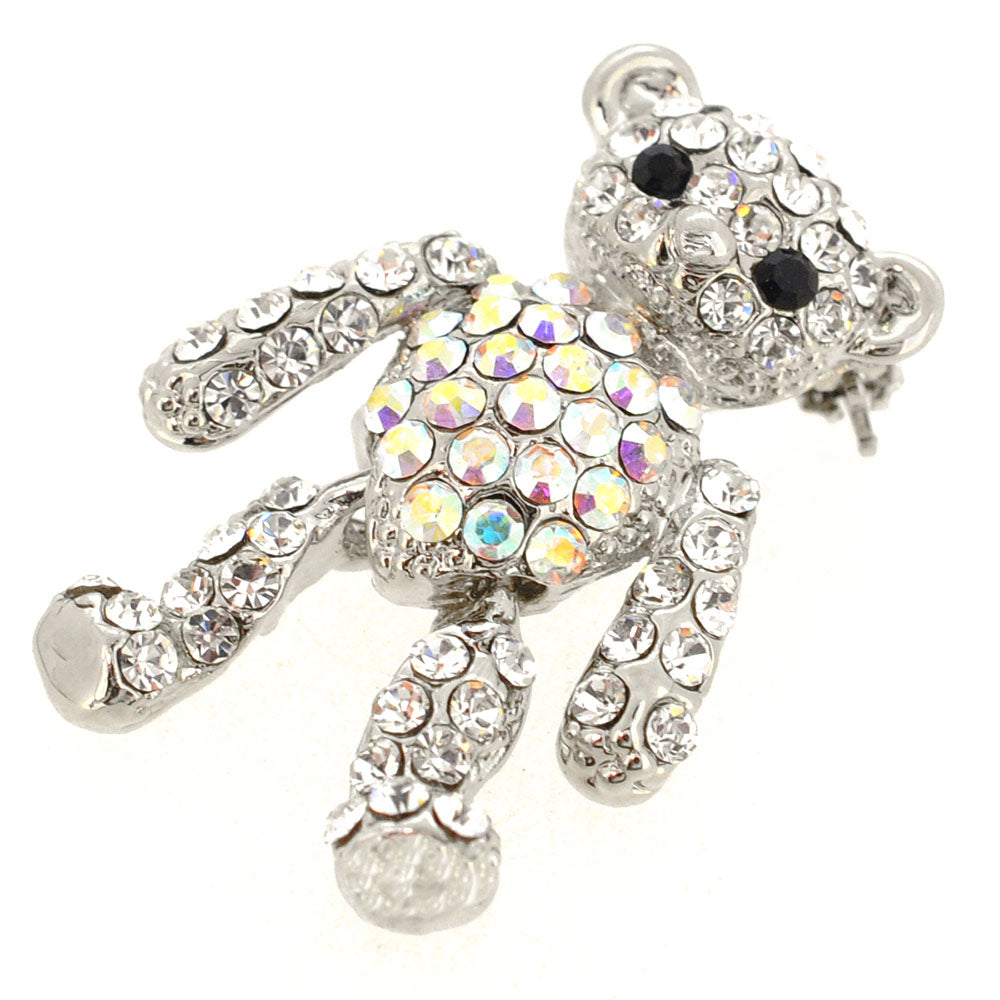 White Teddy Bear Swarovski Crystal Brooch Pin