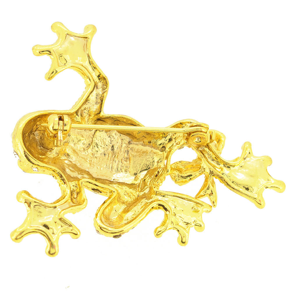 Golden Frog Crystal Pin Brooch