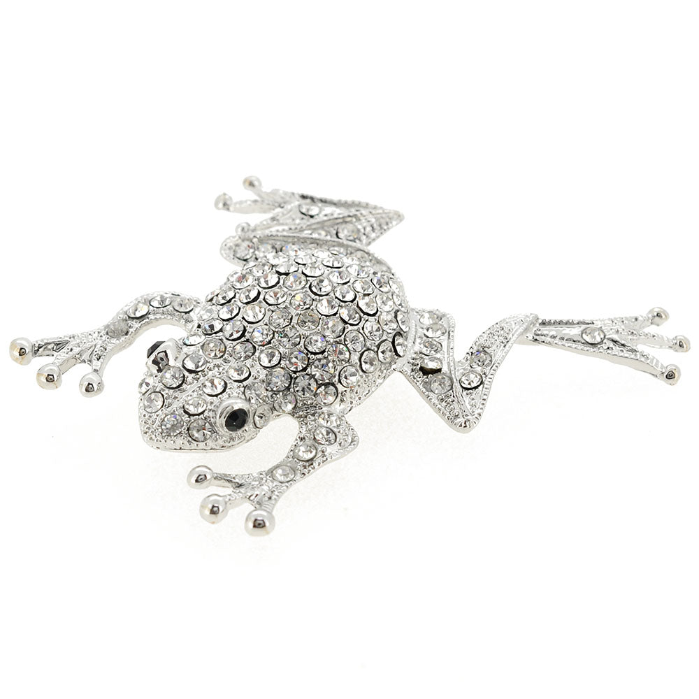 Silver Chrome Frog Crystal Pin Brooch