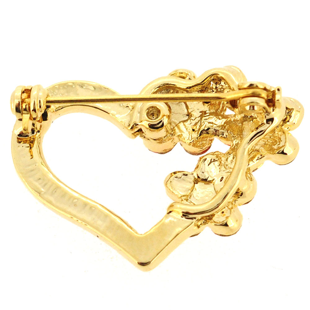 Red Flower Heart Swarovski Crystal Pin Brooch