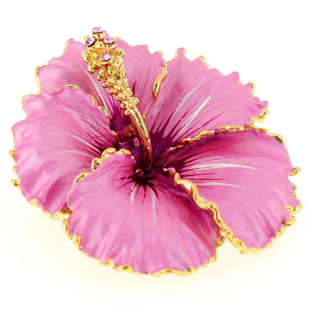 Pink Hawaiian Hibiscus Swarovski Crystal Flower Pin Brooch And Pendant
