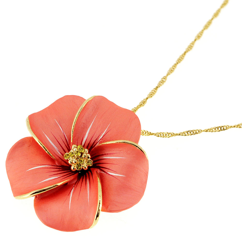 Peach Hawaiian Plumeria Swarovski Crystal Flower Pin Brooch And Pendant