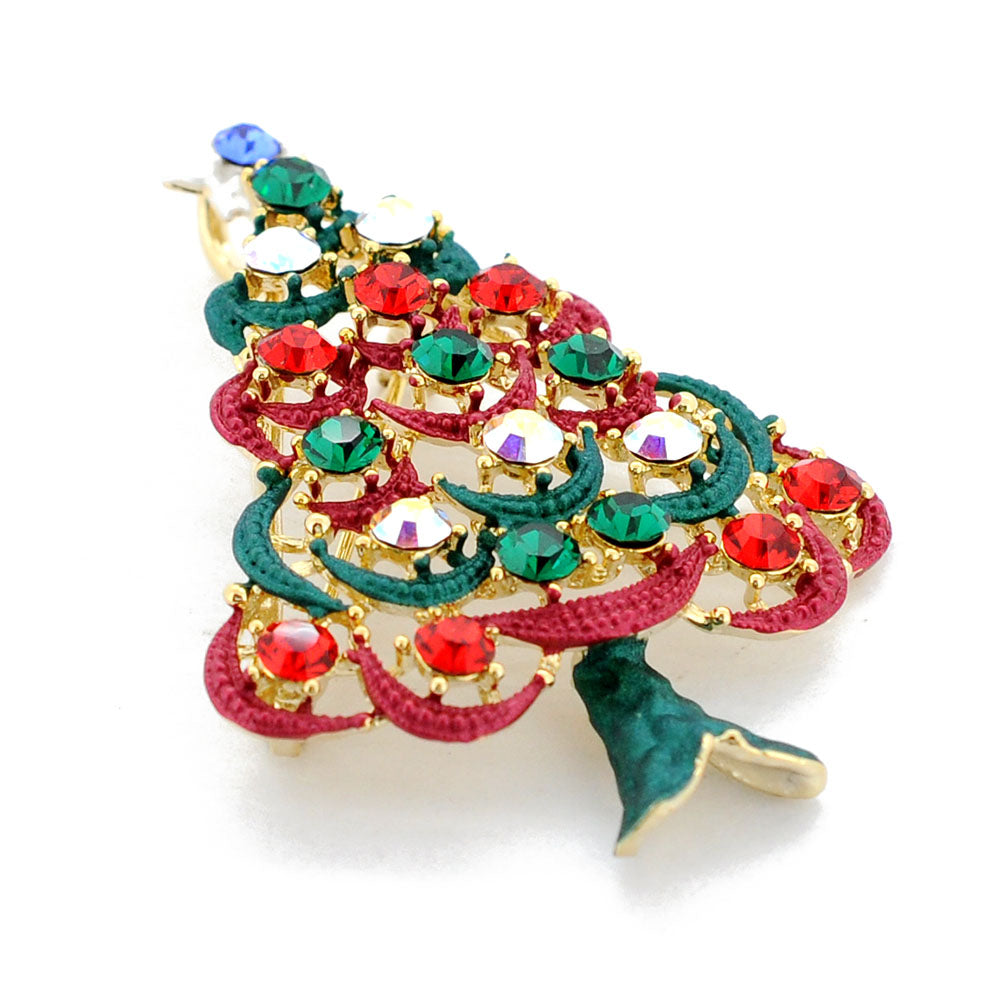 Multicolor Christmas Tree Swarovski Crystal Pin Brooch