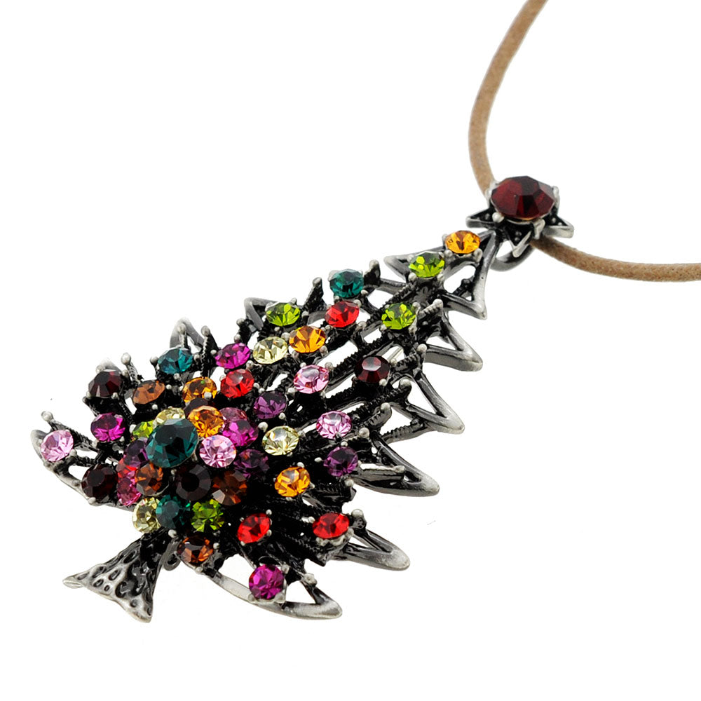 Brass Christmas Tree with Colorful Star Crystal Pin Brooch