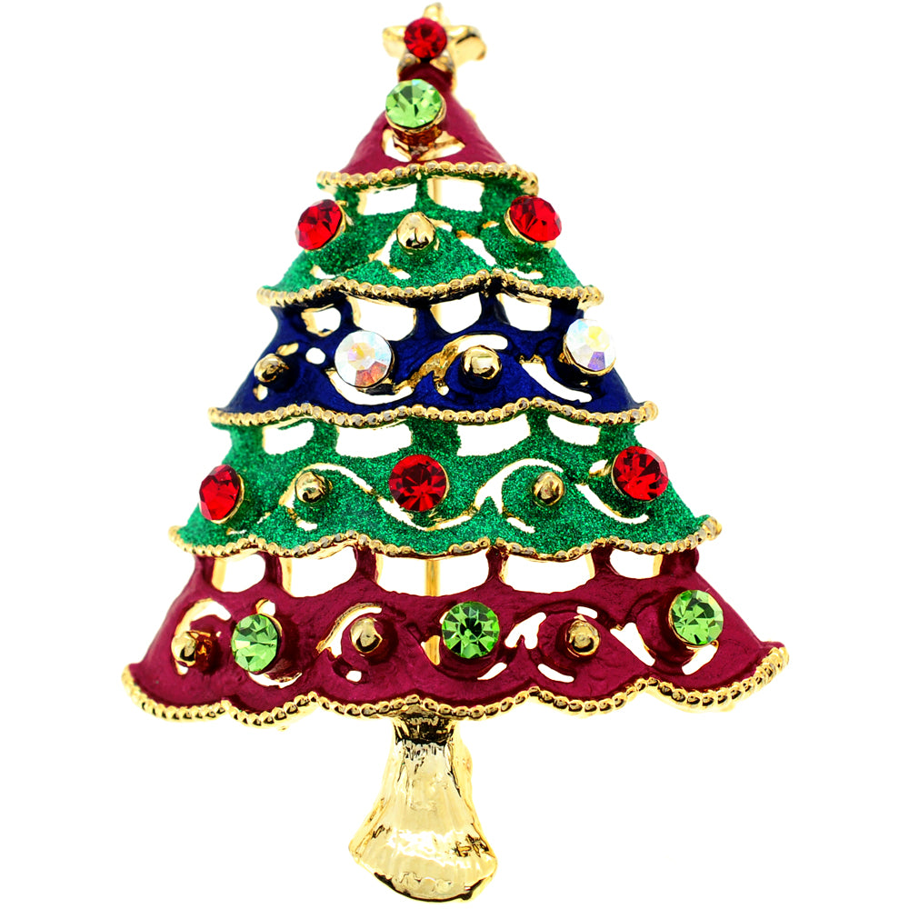 Multicolor Christmas Tree Swarovski Crystal Pin Brooch