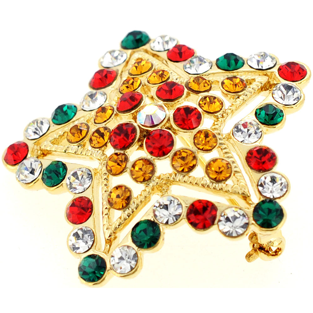Multicolor Holiday Star Swarovski Crystal Pin Brooch