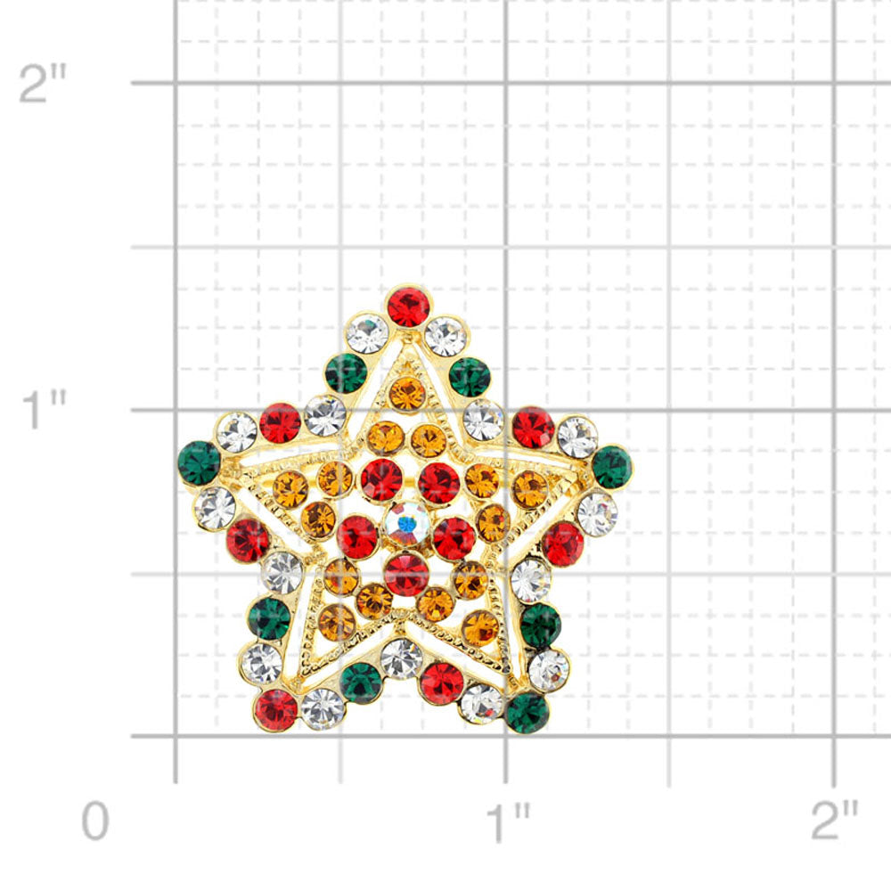 Multicolor Holiday Star Swarovski Crystal Pin Brooch