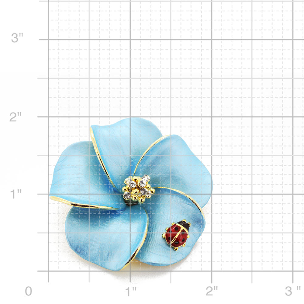Blue Hawaiian Plumeria With Red Ladybug Swarovski Crystal Pin Brooch and Pendant