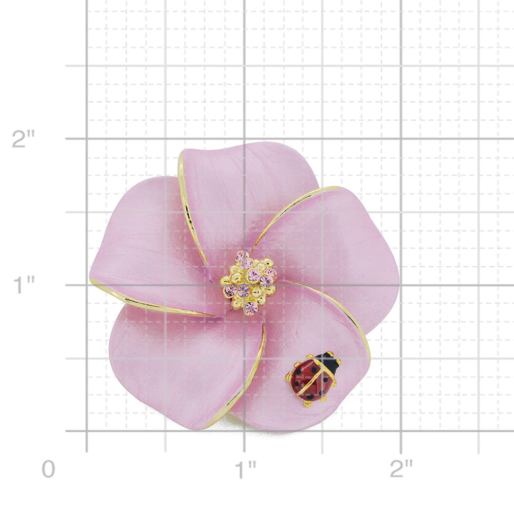 Pink Hawaiian Plumeria With Red Ladybug Flower Swarovski Crystal Pin Brooch and Pendant
