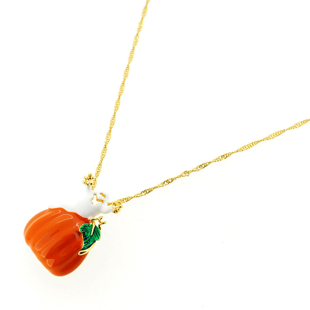 Enamel Pumpkin And White Ghost Halloween Pin Brooch