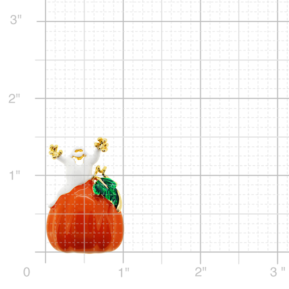 Enamel Pumpkin And White Ghost Halloween Pin Brooch