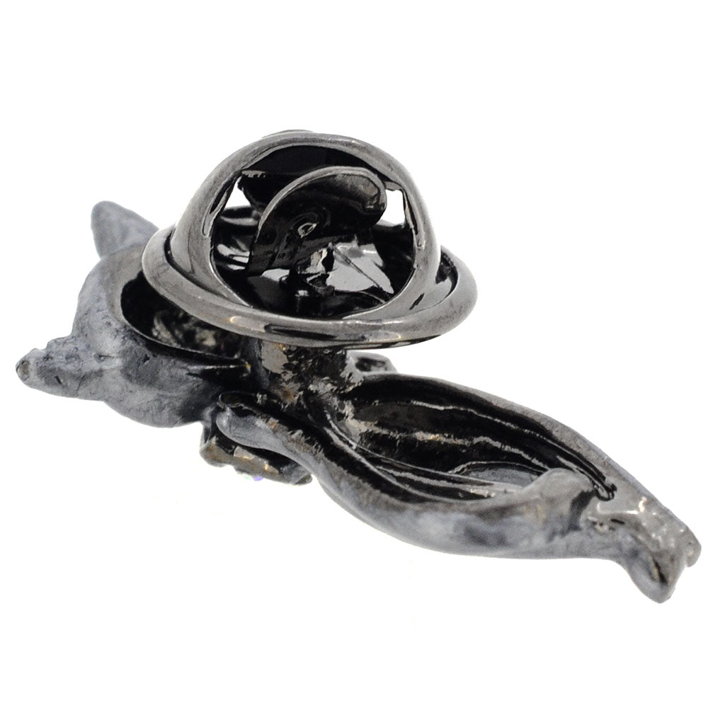 Gray Cat Bow Tie Crystal Brooch Pin