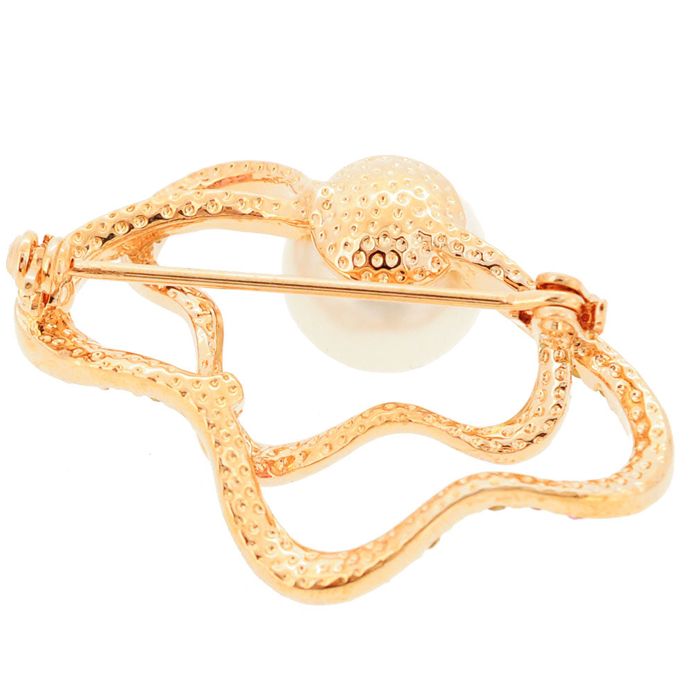 Pearl And Crystal Rose Gold Flower Swarovski Crystal Pin Brooch