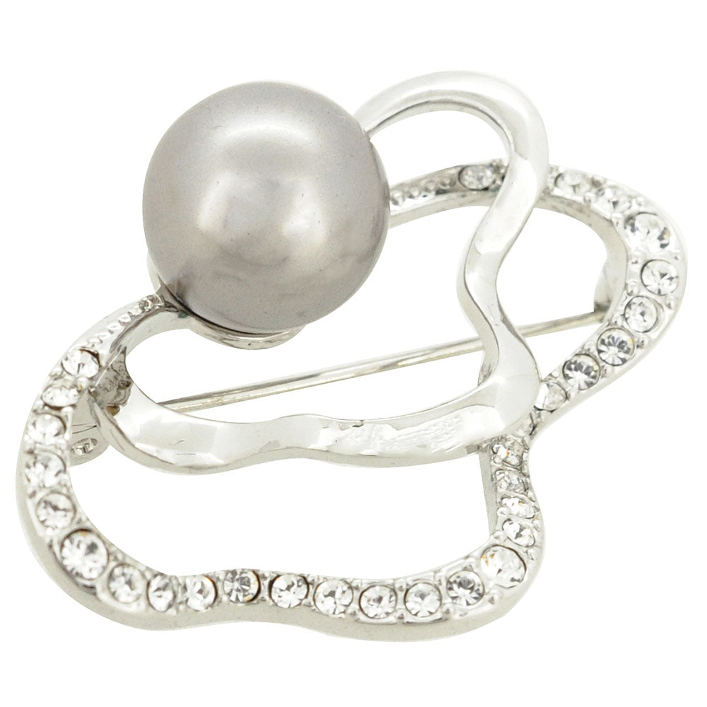 Pearl And Crystal Flower Swarovski Crystal Pin Brooch