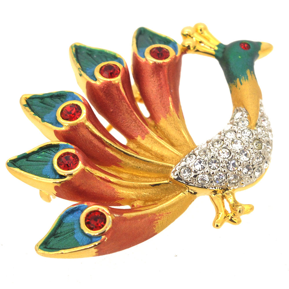 Multicolor Peacock Pin Swarovski Crystal Pin Brooch