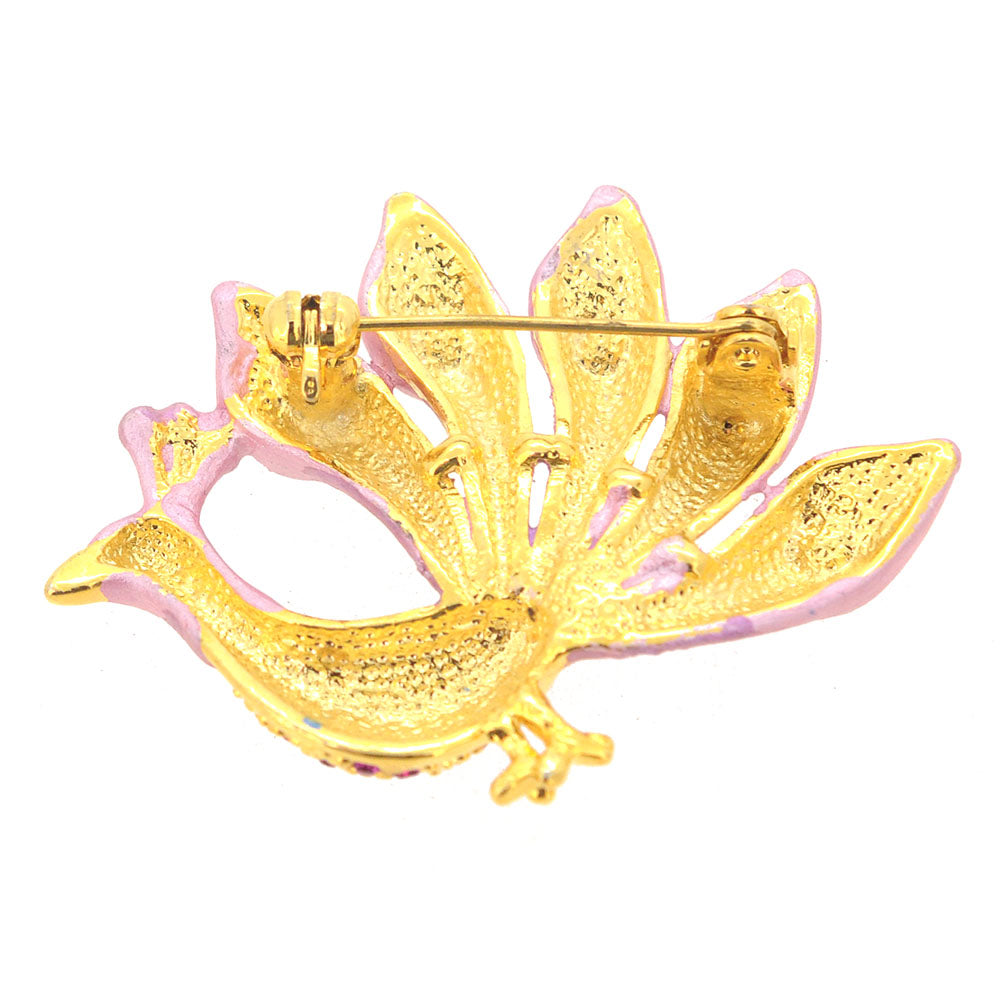 Pink Peacock Pin Swarovski Crystal Pin Brooch