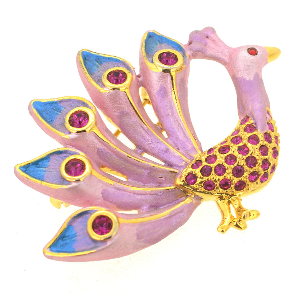 Pink Peacock Pin Swarovski Crystal Pin Brooch