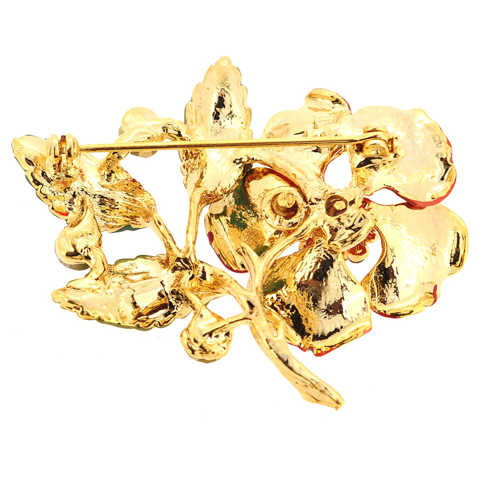 Red Flower Swarovski Crystal Pin Brooch