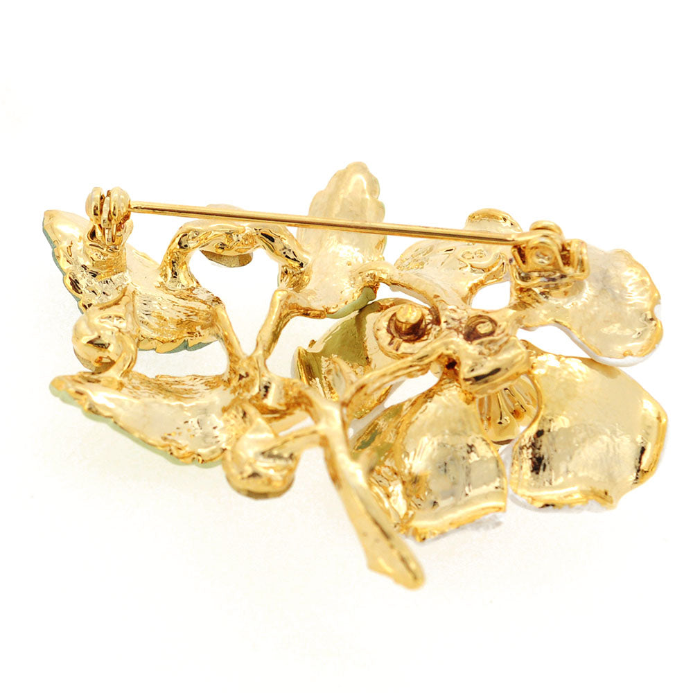 White Flower Swarovski Crystal Pin Brooch