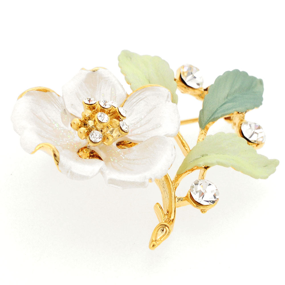 White Flower Swarovski Crystal Pin Brooch