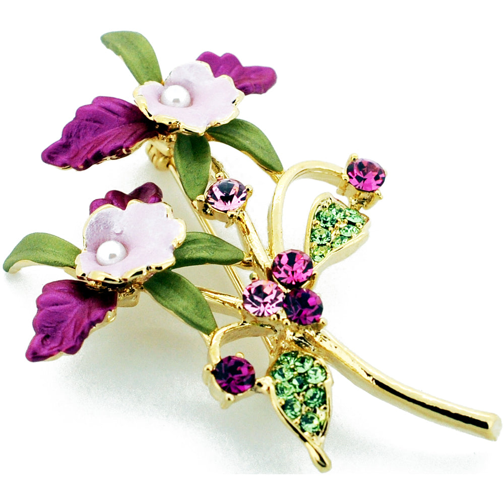 Plum Pink Orchid Swarovski Crystal Flower Pin Brooch