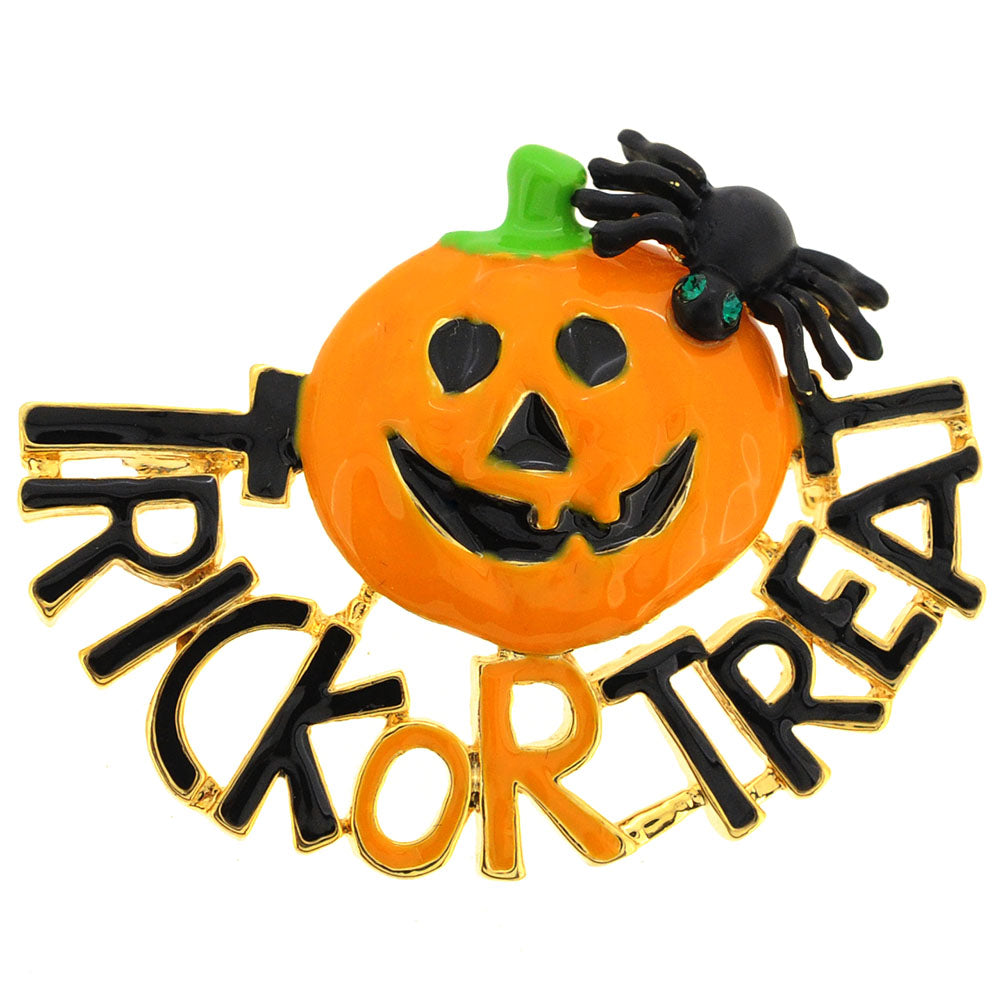 Trick or Treat Pumpkin With Spider Halloween Pin Brooch And Pendant