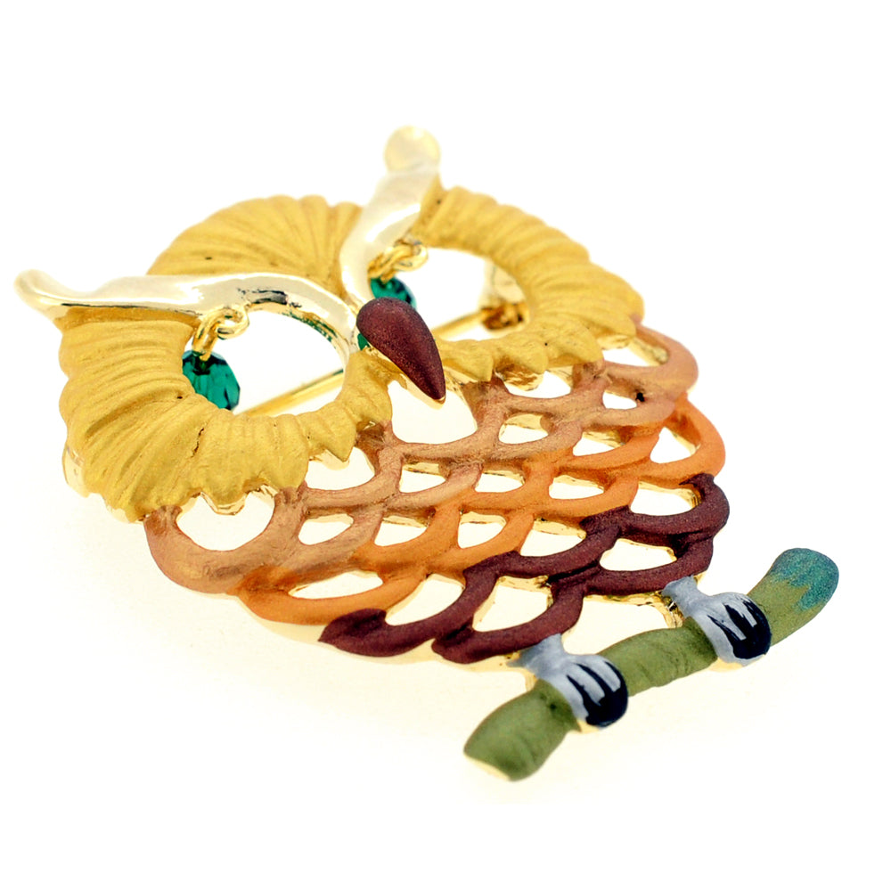 Emerald Golden Owl Swarovski Crystal Pin Brooch